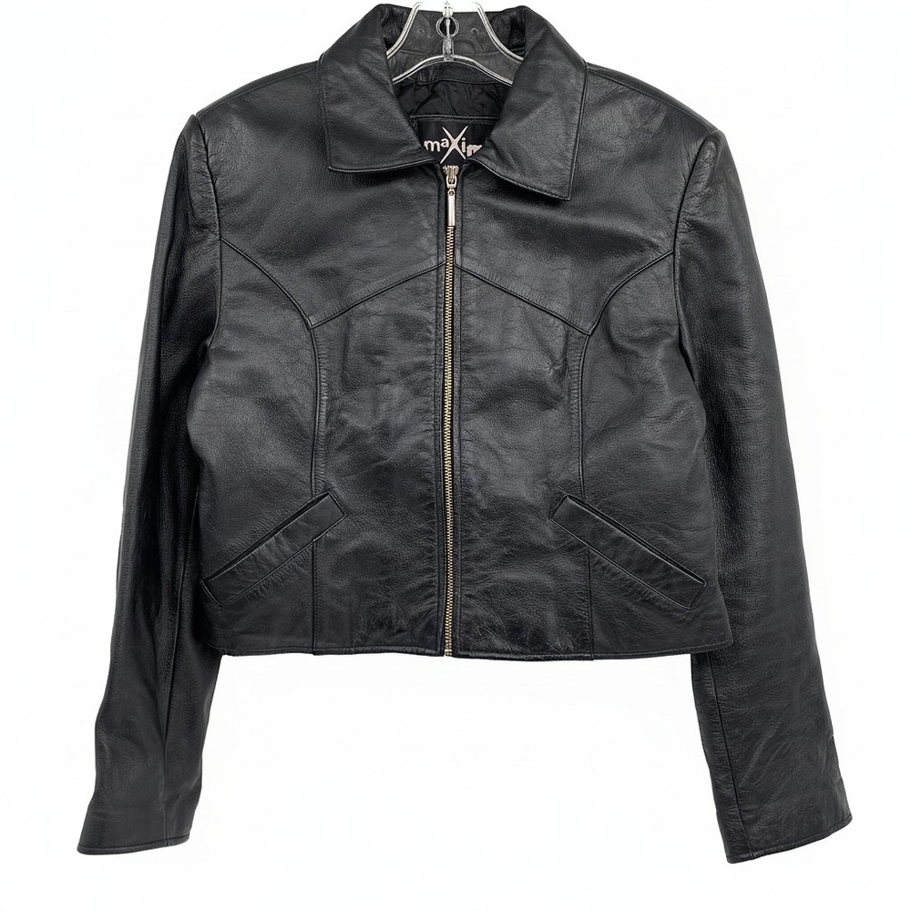 Maxima Jacket Vintage Leather Zip-Up | Women's L Black